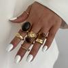 8pcs Set Personality Trend Smooth Surface Wrinkles Liquid Metal Acrylic Gemstone Open Rings for Men Women Designer Jewelry Sets