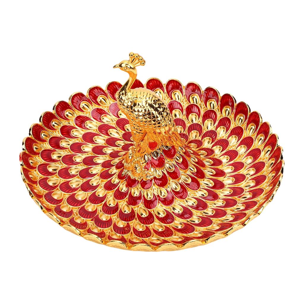 Tavă Rotundă de Servire Formă Păun Farfurie Metalică pentru Gustări Fructe Deserturi Depozitare Decor Masă Acasă Bufet Hotel Bar