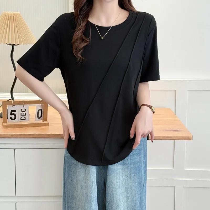 Fashionable Irregular Cotton Large Size Women's T-Shirt Short Sleeve New Slim Loose Fashionable Round Neck