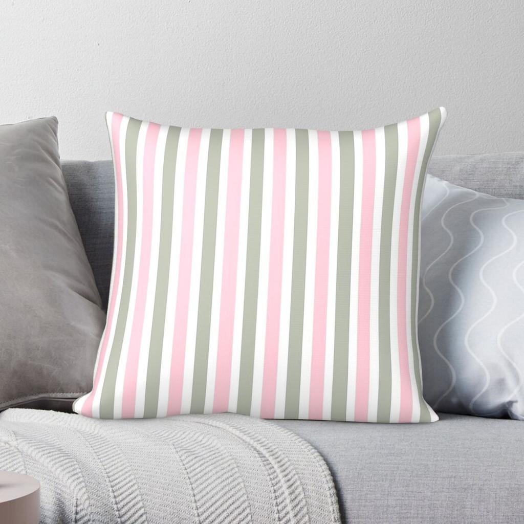 Pastel Green Pink White Stripes Pillowcase Polyester Linen Velvet Creative Zip Decorative Throw Pillow Case Sofa Cushion Cover