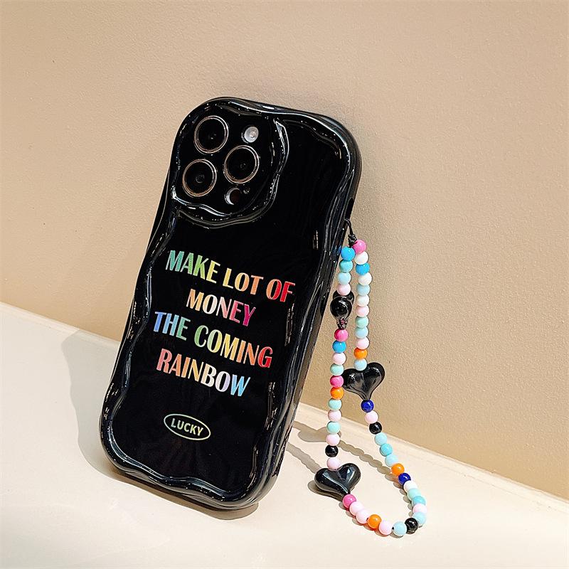 Zhitai Cream Pattern Phone Chain Case for iPhone 13/Pro & 14/15 Pro Max.