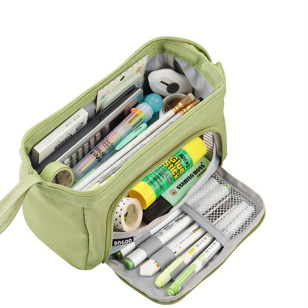 Large Capacity Portable Pencil Case Multi-Compartment Oxford Cloth Pencil Case Office Stationery Storage Desktop Organization