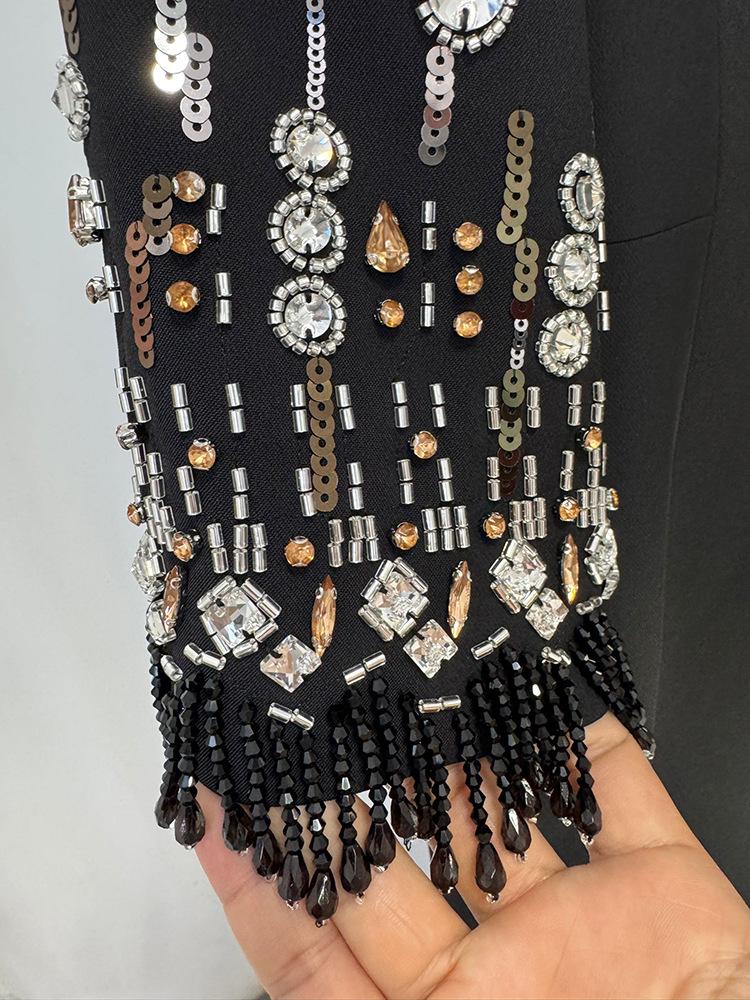 2026 European & American Luxury Evening Gown: Fashionable Long Skirt with Heavy Beading & Rhinestones