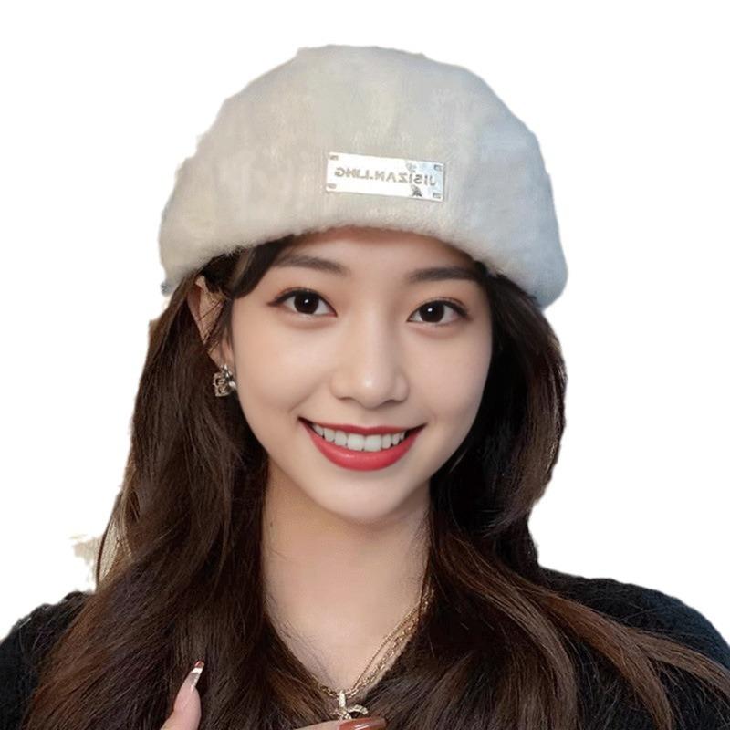 Autumn and Winter Warm Rabbit Wool Hat for Women New Style Back Wearing Beret Retro Versatile Dual Purpose Front Hat Solid Color Painter Hat