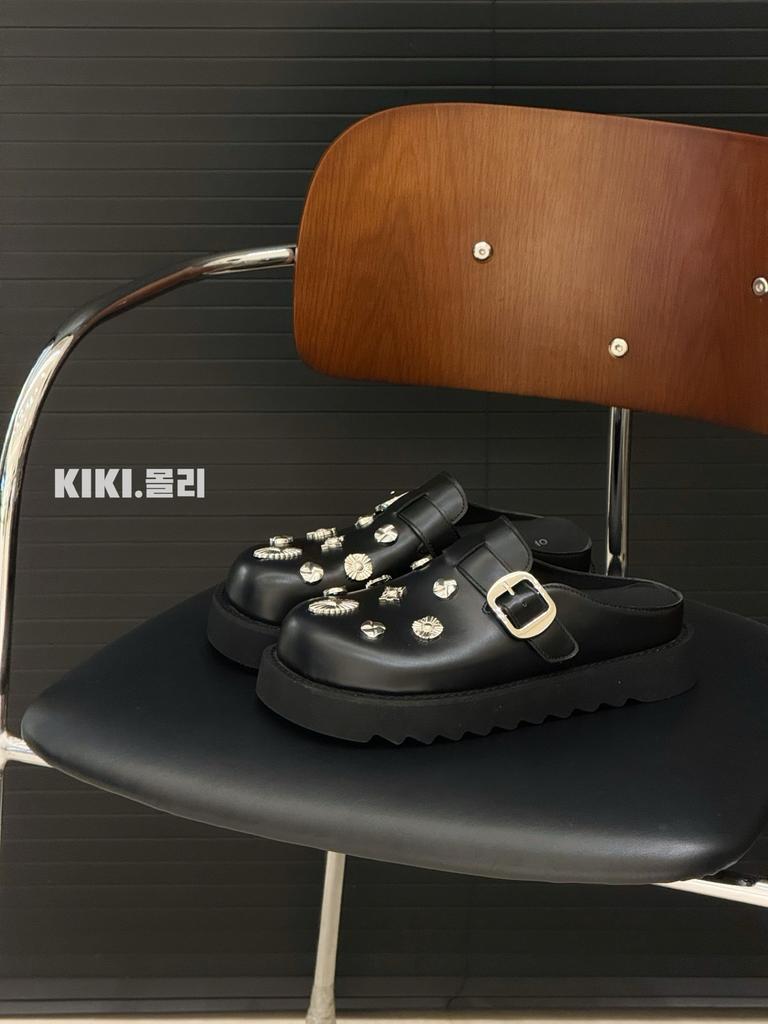 MONA same shoes 2025 new retro bag head half slippers women's outer wear rivets casual leather platform muller shoes