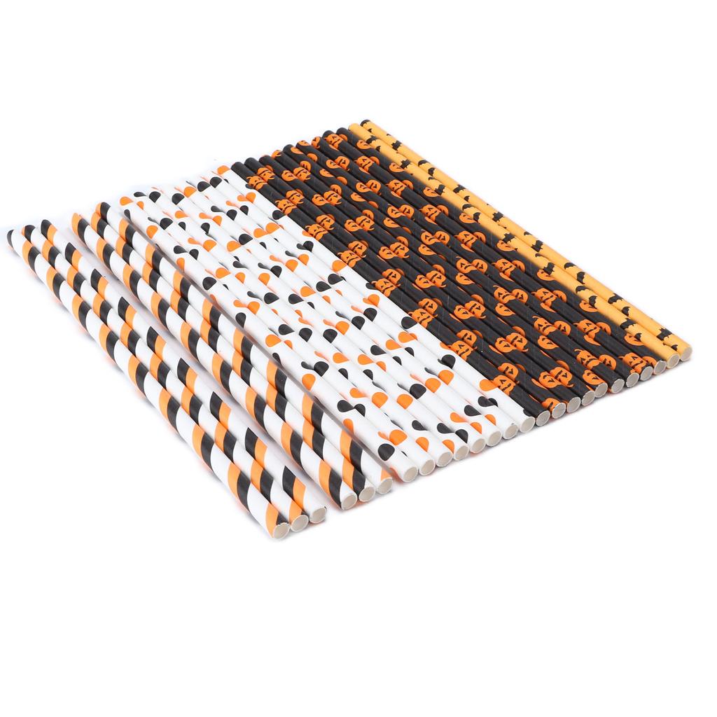 125pcs Halloween Paper Straws Cute Multi Pattern Paper Drinking Straws for Festival Decoration
