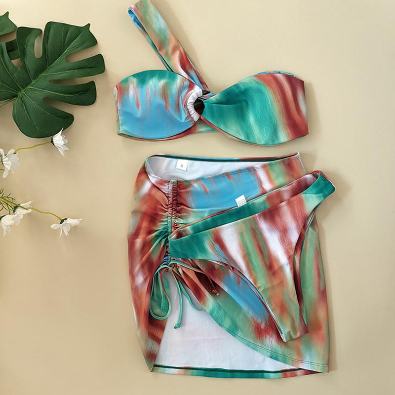 Women's 3 PCS Sets Hanging Neck Bikini With Chest Pad Bra Sexy Package Hip Swimsuit Summer Swimming Suit