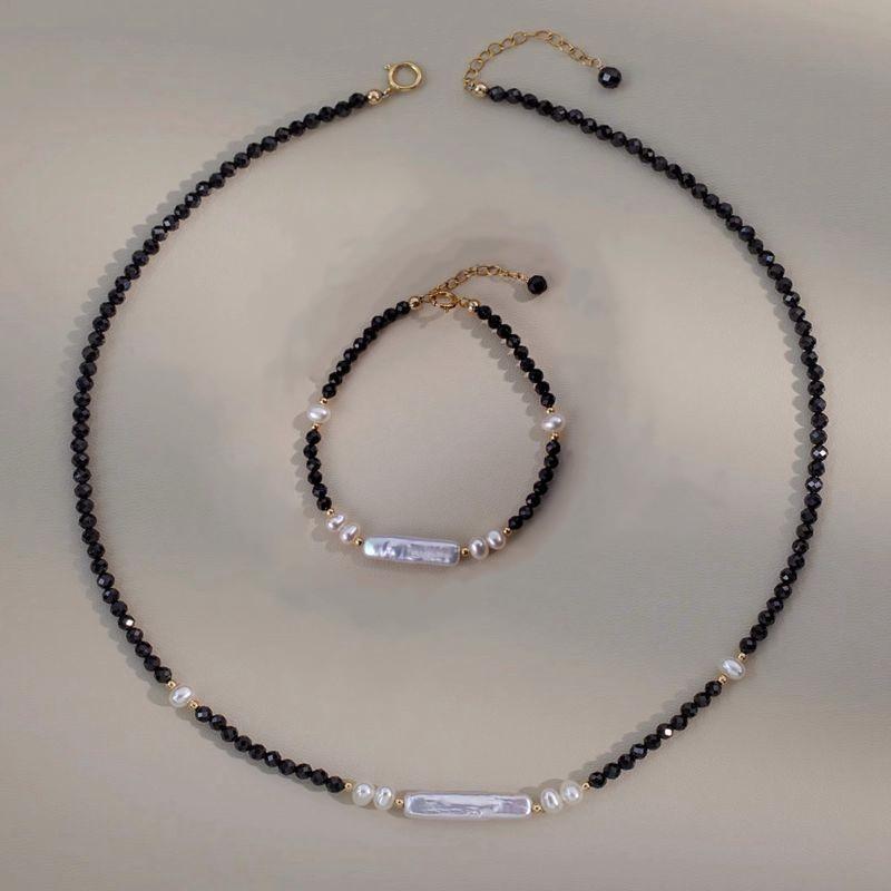 New Arrival Elegant Natural Baroque Freshwater Pearl & Black Crystal 14K Gold Filled Female Set For Necklace Bracelet