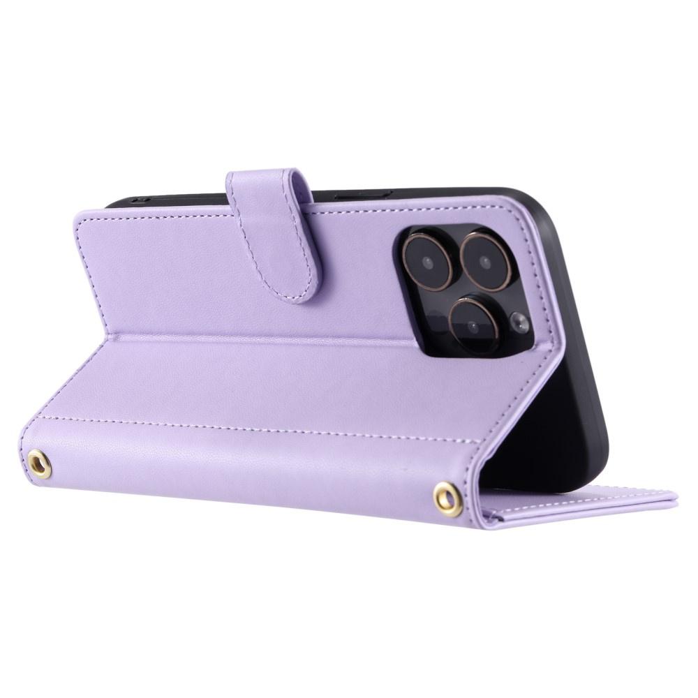 iPhone 16 Pro Rhombus Crossbody Leather Flip Case, Purple