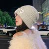 Winter Warm Wool Knitting Cap for Women Solid Color Elastic Ear Protection Fashion Label Beanies Korean Girl Simple Pullover Hat