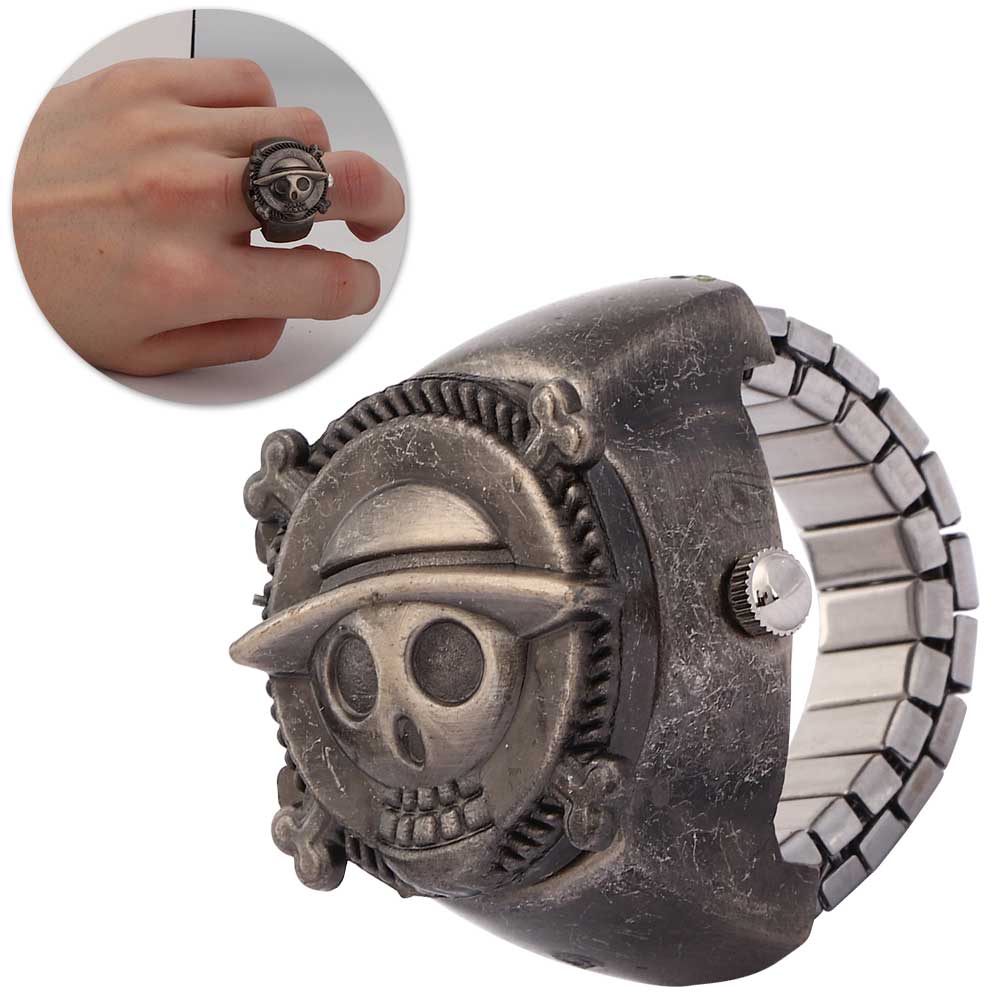 Finger Ring Watch Flip Up Cover Finger Quartz Ring Watch for Unisex Students(Black )