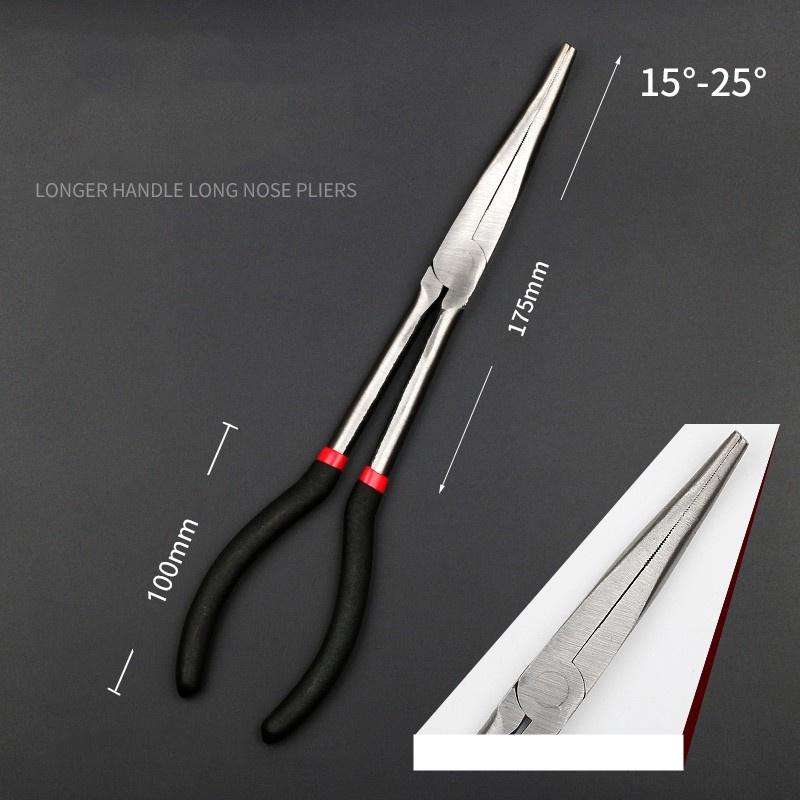 1pc 11-inch  Long Nose Pliers with Curved and Straight Tips - Ideal for Industrial, DIY Applications and Car Repair