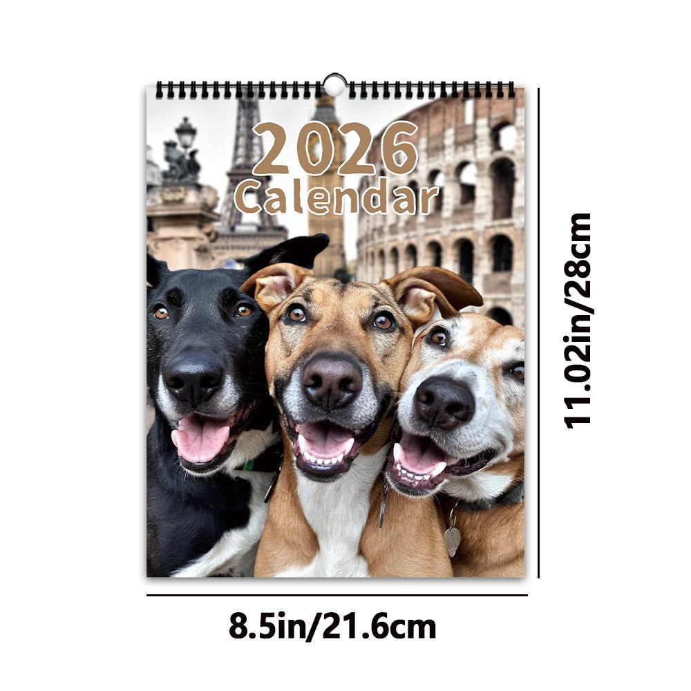 

1pc 2026 Wall Calendar, Dog Travel Theme, 12 Beautiful Designs, Monthly Plans, Perfect Gift for Birthday, Christmas, New Year
