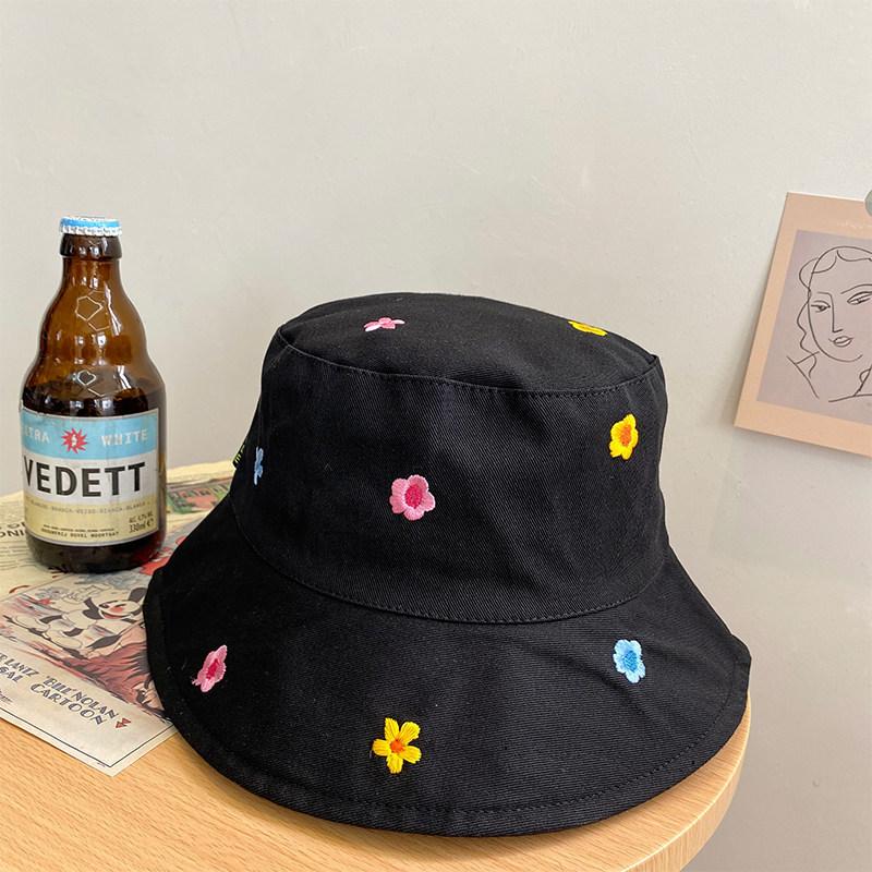 Colorful Flowers Embroidery Bucket Hats For Women Girls Summer Cotton Sunscreen Panama Sun Hat Foldable Outdoor Fisherman Caps
