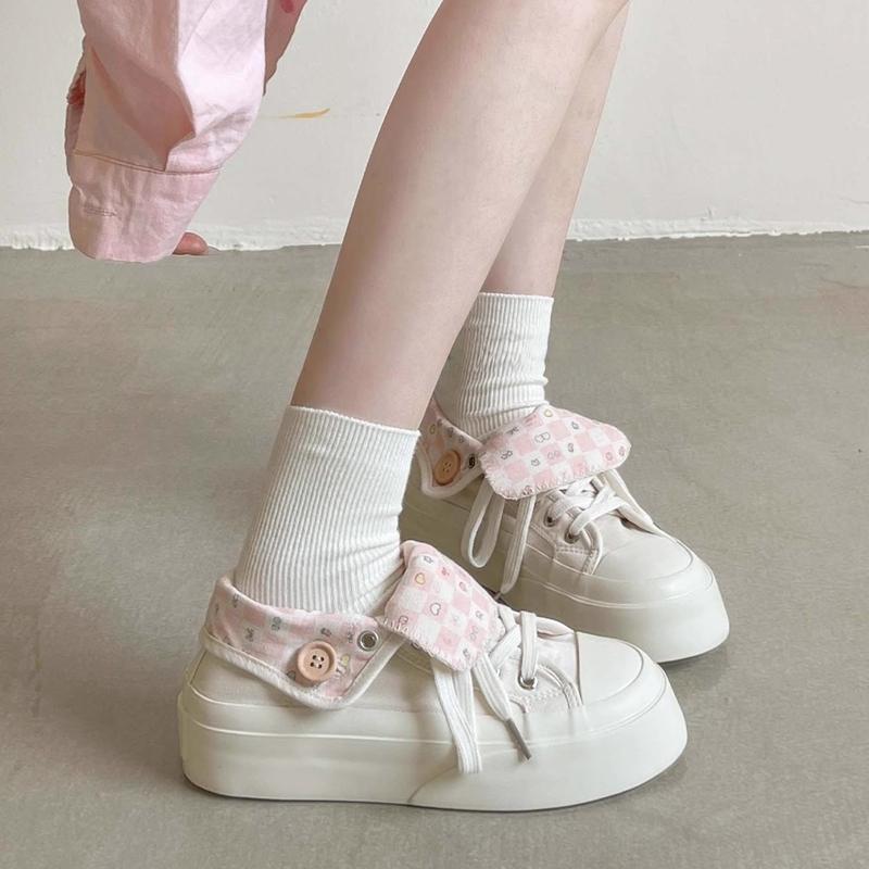 Fashion 2025 Soft Women Niche Design Chunky Casual Sneaker High Top Canvas Shoes Student Convertible Two Way Wear Skate Shoes Thick Sole