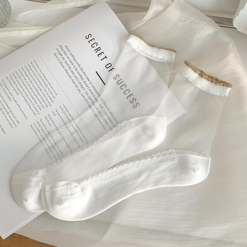 

Women s Summer Thin Lace Mesh Boneless Glass Fiber Mid Calf Socks 1 pair белый