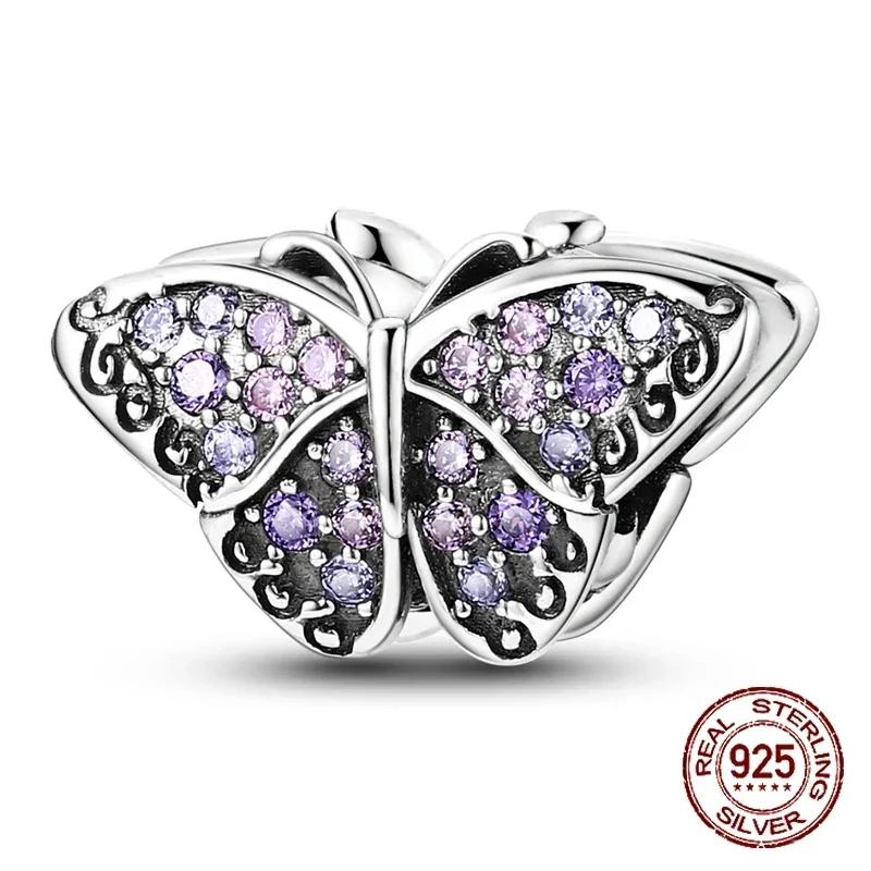 S925 Silver Butterfly Sparkling Flower Iris Tulip Lavender Sunflower Beads Fit Original  Bracelet DIY Bead Women Jewelry