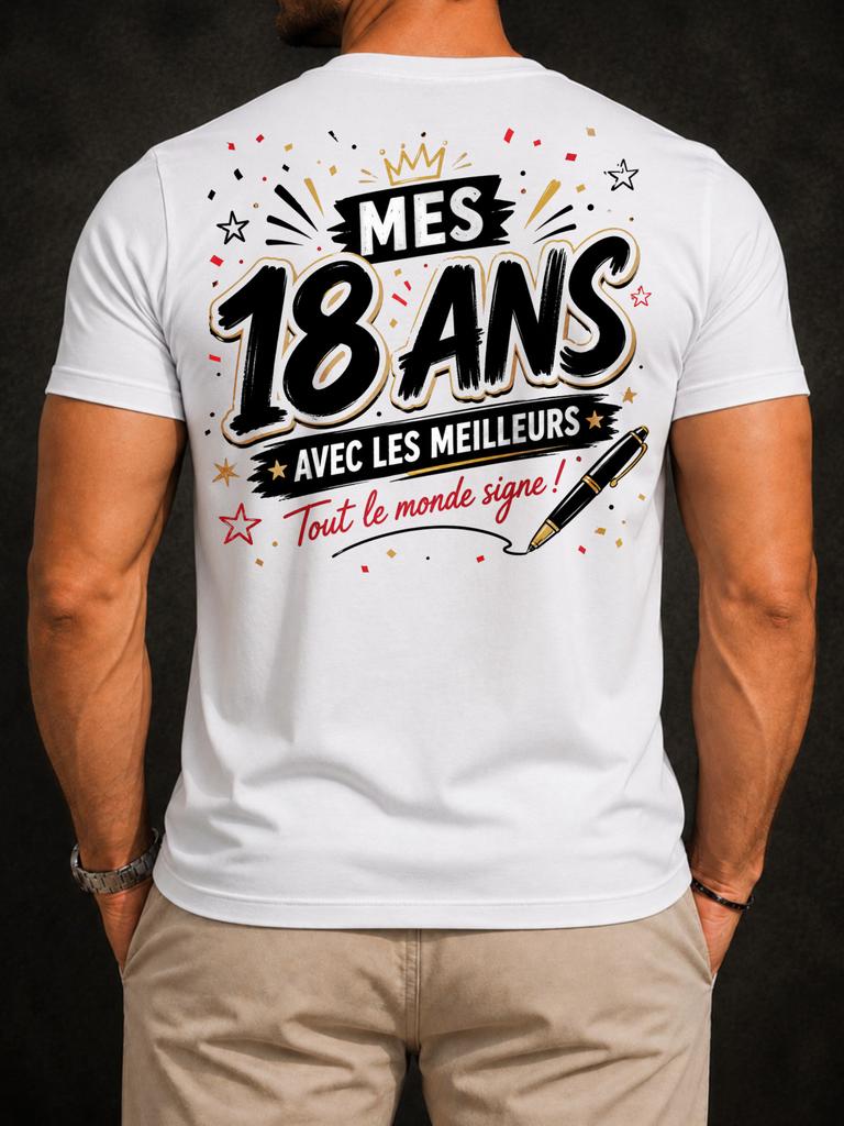 French 18th Birthday Party Mes 18 Ans Text With Confetti Stars Pen And Tout Le Monde Signe Mes Unisex All Tshirt