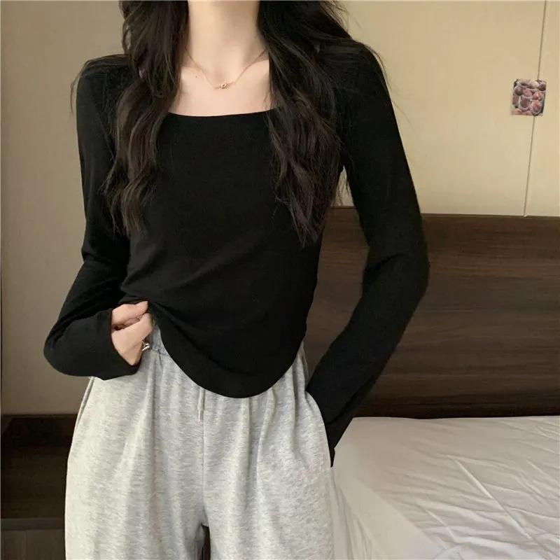 

Женский топ с длинными рукавами и нестандартным квадратным воротником — уникальный, модный дизайн для весны и осени. Large чёрный