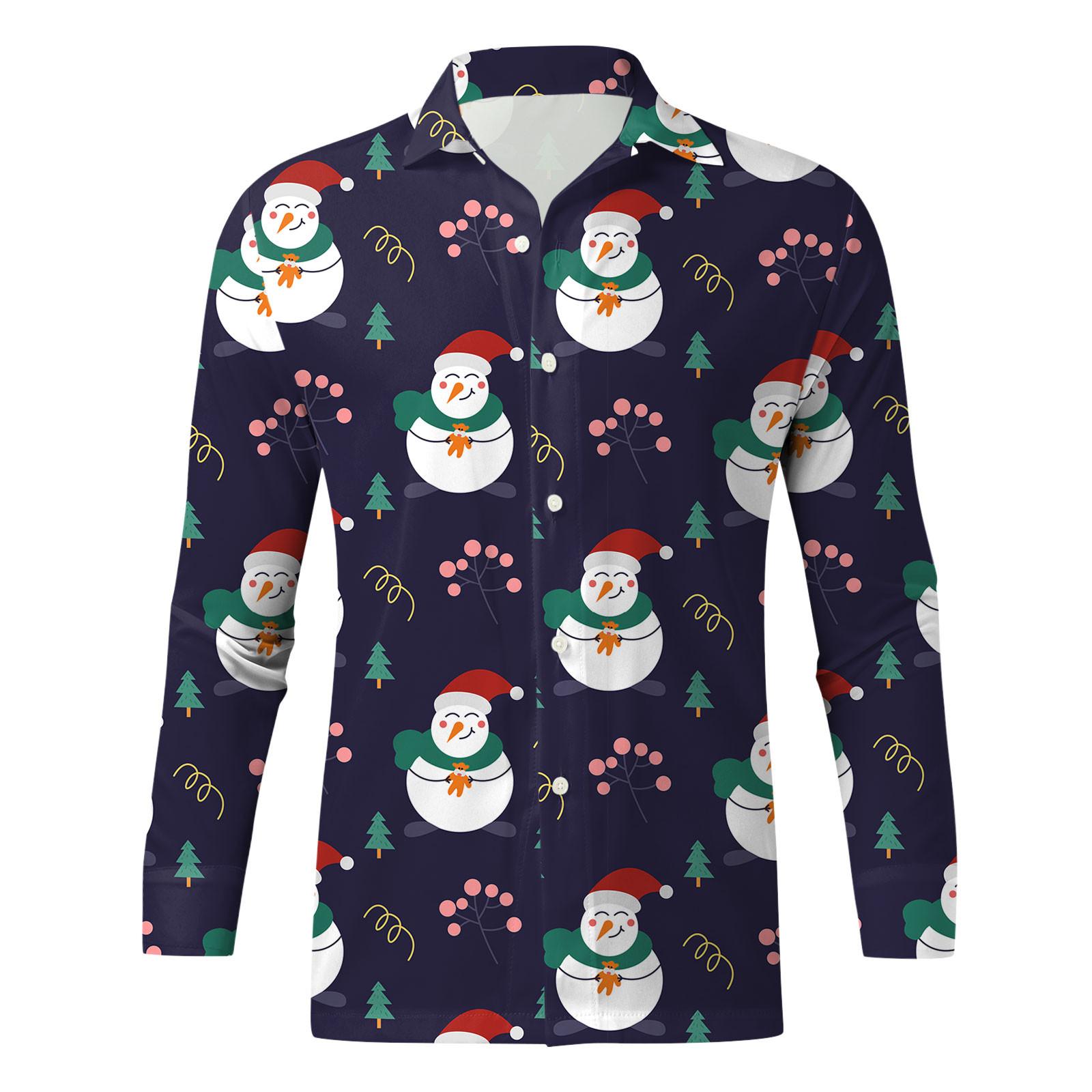 

Мужские рождественские рубашки с длинным рукавом и цветочным принтом, топы на пуговицах, забавная милая классическая рубашка с рисунком