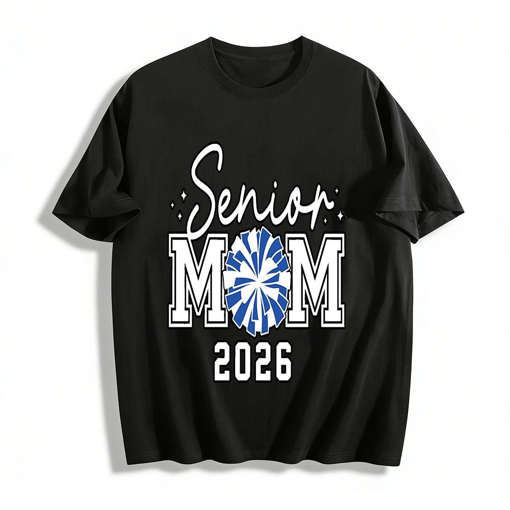 

2026 Cheer Senior Мама с принтом Повседневный топ для сезона выпускных Чисто хлопковая футболка XXS