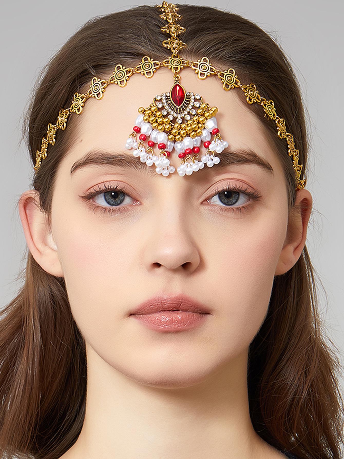 Ethnic Luxurious Multi-layer Tassel Forehead Pendant Headwear красный