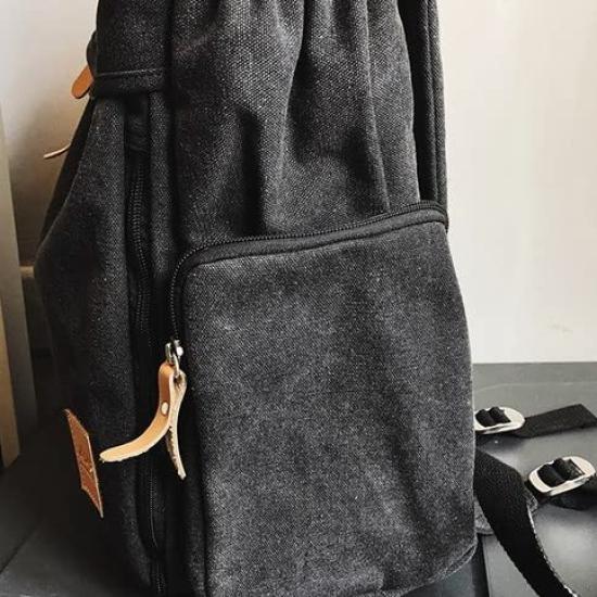 Canvas and Genuine Leather and Unisex Plain Backpack Canvas Simple Military Outdoor Travel Business Trip Rucksack Outdoor Sports College Students High