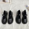 High-heeled Women's New Round-toe Thick-stiletto Versatile Retro Leather Shoes