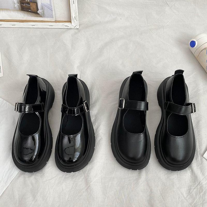 High-heeled Women's New Round-toe Thick-stiletto Versatile Retro Leather Shoes