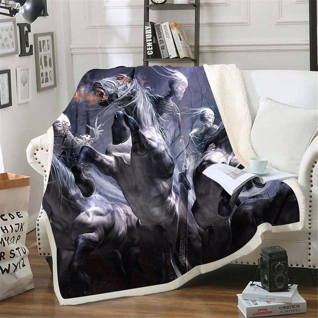 Cartoon Undead Horse Blankets Fluffy Soft Skin-Friendly Children Nap Blanket Cute Printed Luxury Fashion Flannel Throws