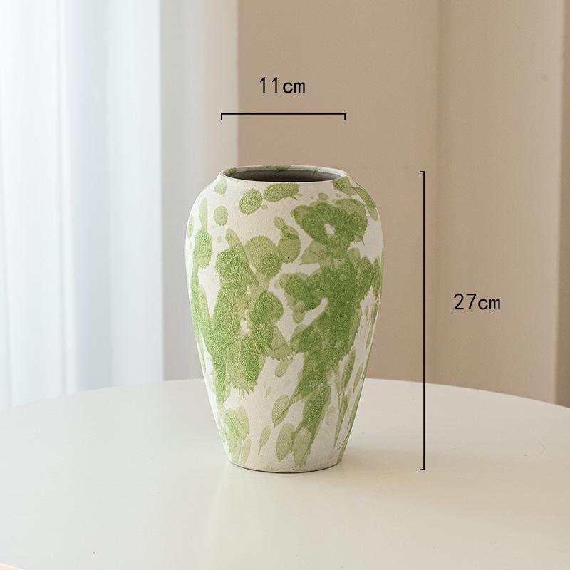 Wabi-Sabi Ink Splash Ceramic Vase: Elegant Retro Flower Arrangement for Living Room or Dining Table