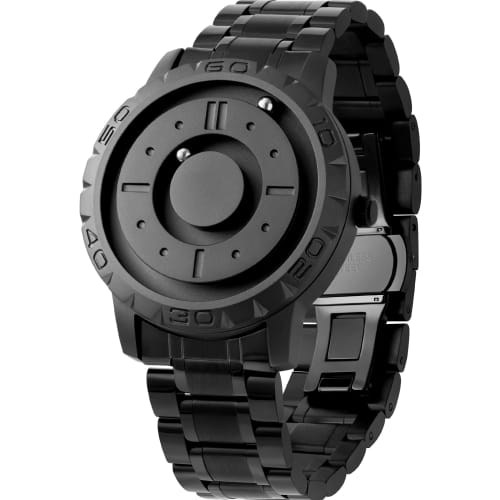 EUTOUR Men's Magnetic Watch with Ball Bearing Design, Minimalist Casual Quartz Movement, Waterproof, 40mm, Black Dial, Black Stainless Steel Band