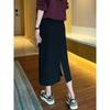 Plus-Size Black Mid-Length A-Line Skirt for Women, Spring/Summer, Petite, High-Waisted, Slimming, with Back Slit, Straight Skirt