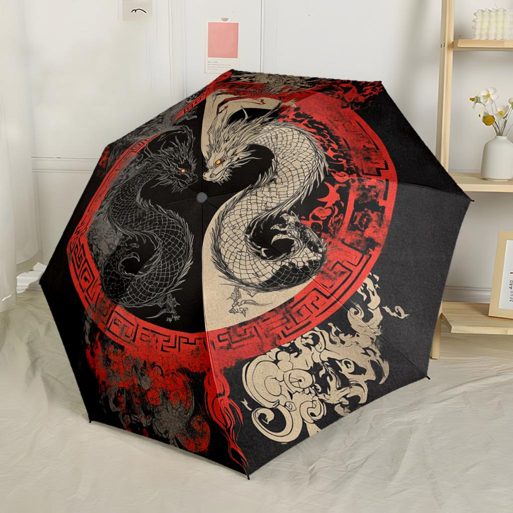 Yin-yang Dragons Harmony Outdoor Automatic Umbrella Retractable Design with 8-Rib Durability Compact Design Durable Everyday Carry Umbrella