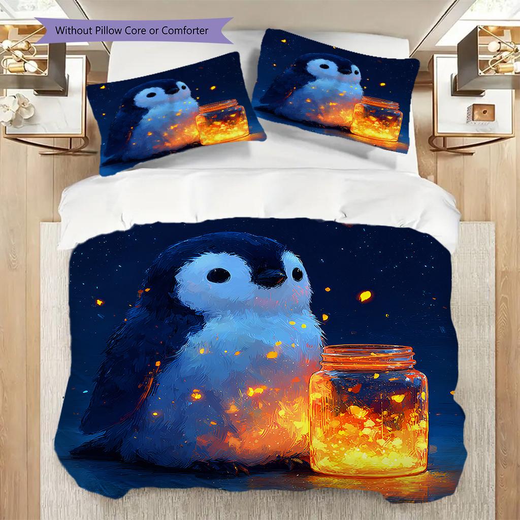 Pinguinmuster Bettwäsche Steppdecke Set Bettbezug Kissenbezug Heimdekoration Geburtstagsgeschenk (1 Bettbezug + 2 Kissenbezüge, ohne Füllung)