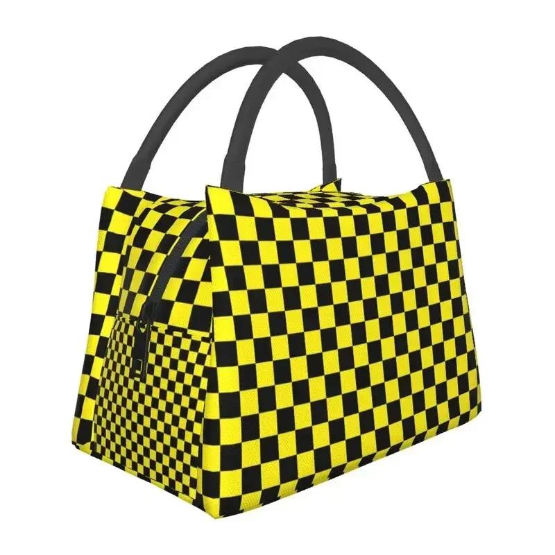 Cute Checkerboard Cat Pattern Thermal Insulated Lunch Bags Women Checkered Lunch Tote for Outdoor Picnic Storage Meal Food Box