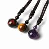 Suxm Tiger Eye Pendant, Necklace, Natural Obsidian Pendant, Amethyst Necklace (3 Pieces, 3 Colors)