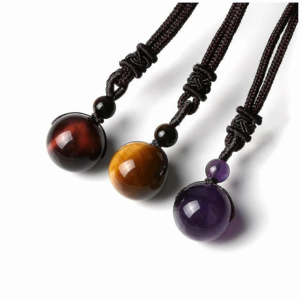 Suxm Tiger Eye Pendant, Necklace, Natural Obsidian Pendant, Amethyst Necklace (3 Pieces, 3 Colors)