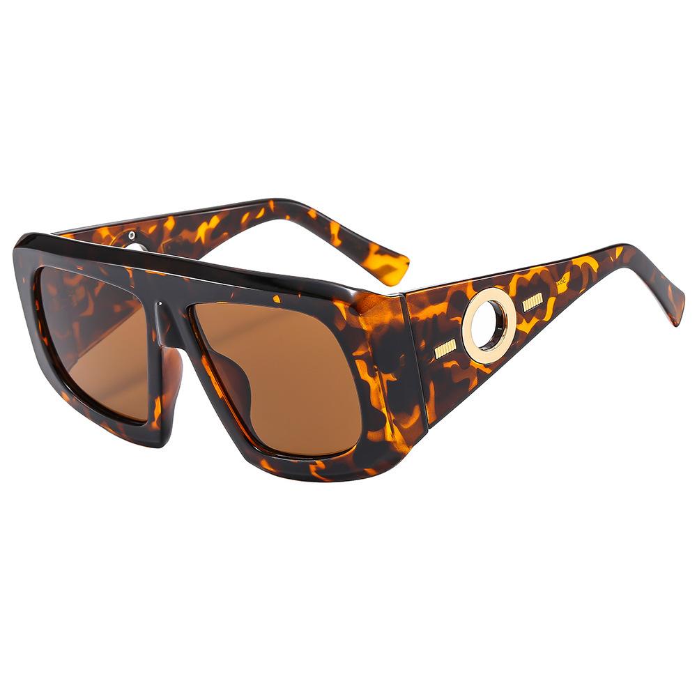 Retro Luxury Leopard Print Square Sunglasses Y2K Brand Contrasting Color Frame Wide Leg Design UV400 Protection