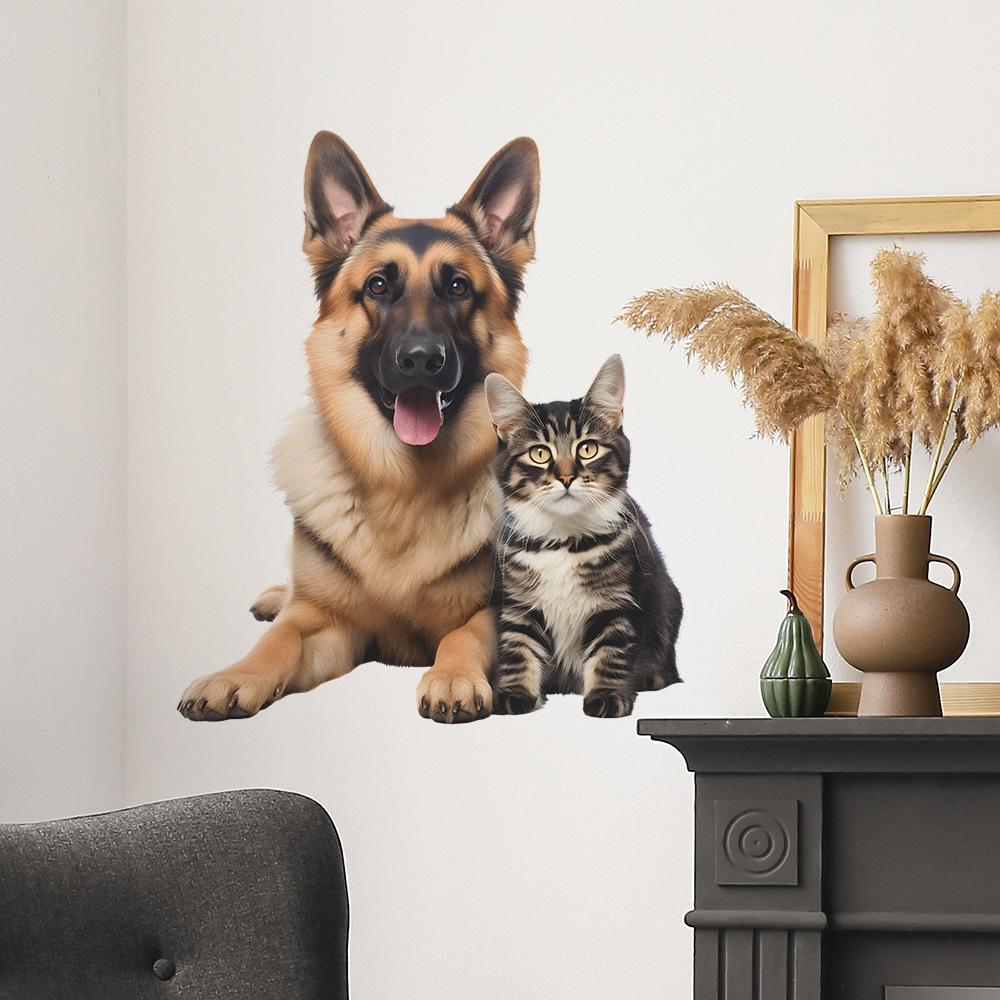 Cartoon Cute Cat Dog Wall Sticker for Kids Room Living Room Home Decoration Self-Adhesive
