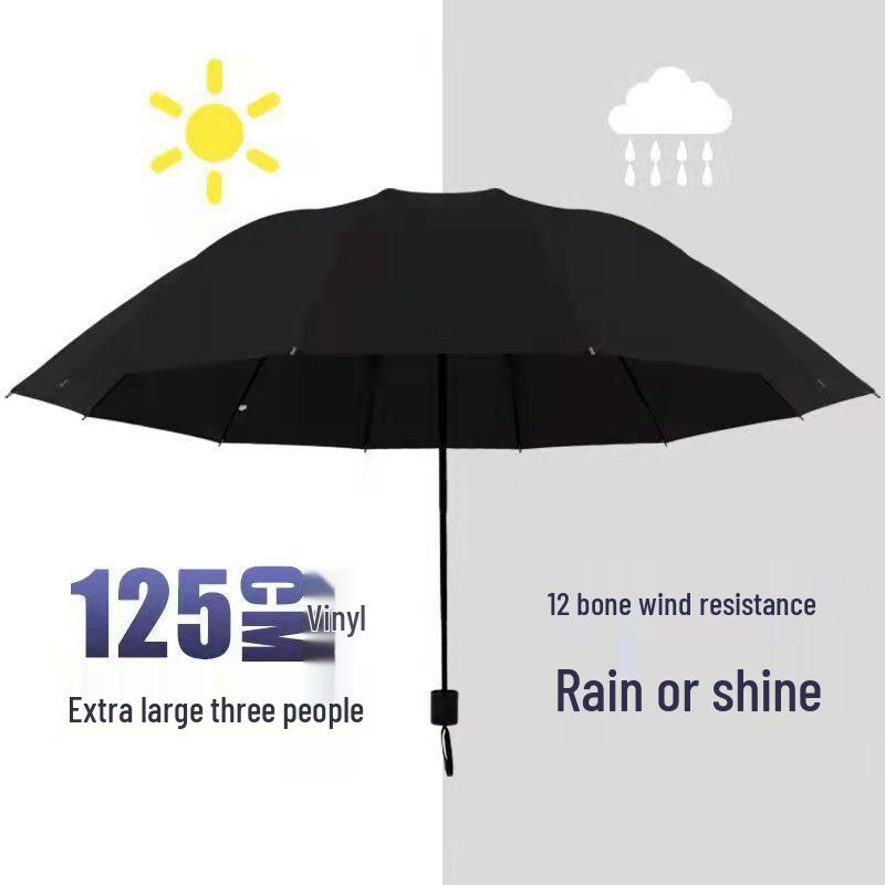 Dual-Use Extra Large Folding Umbrella - 12 Ribs for Sun and Rain Protection