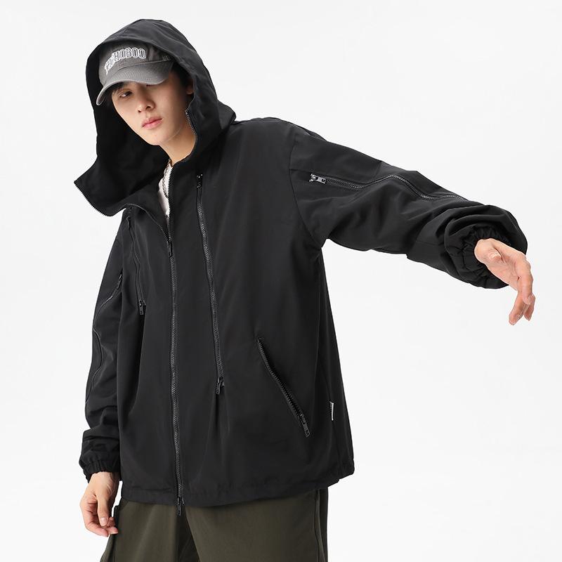 Windproof and Waterproof Zipper Hooded Wear-resistant Jacket Versatile Seamless Collar Jacket Men's Couple Jacket