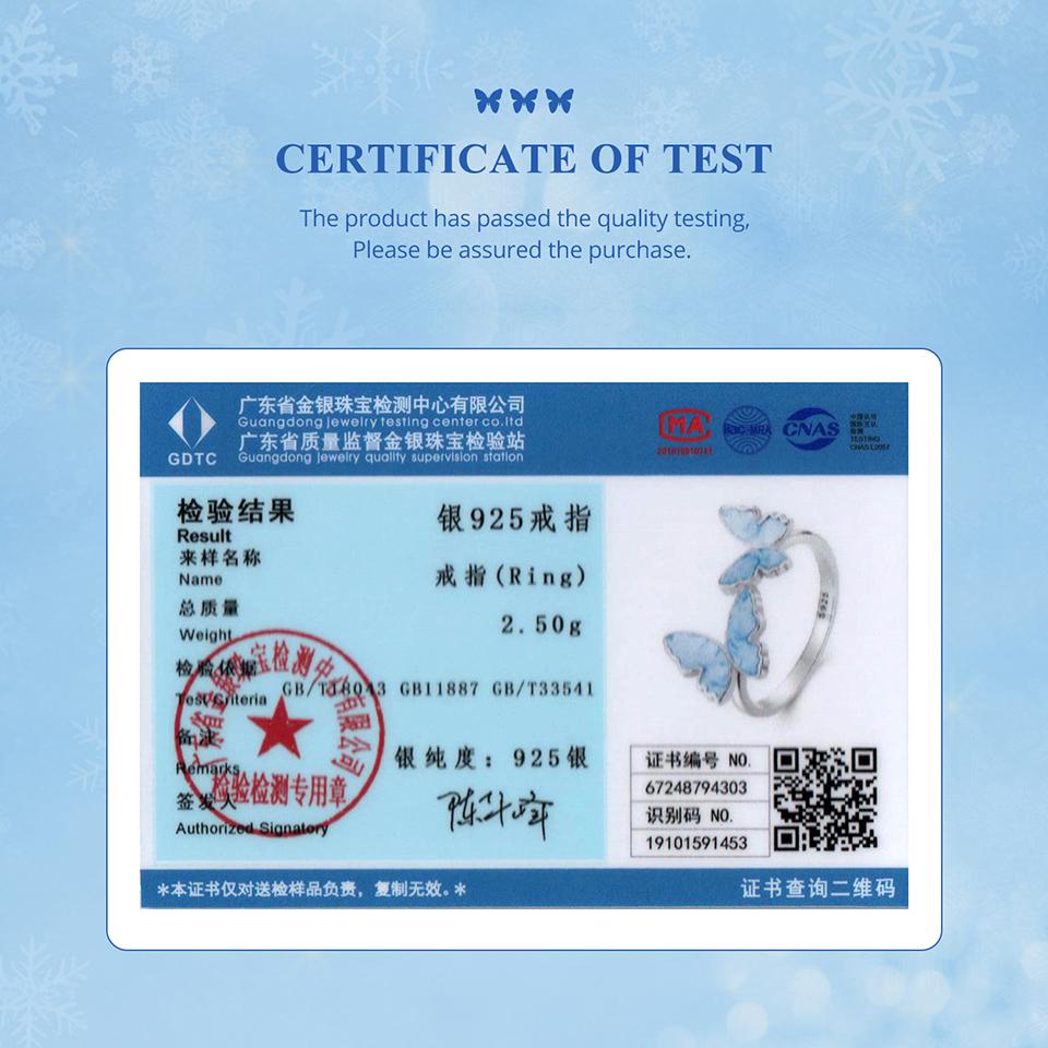 BAMOER 925 Silver Blue Butterfly Adjustable Ring, White Gold Plated Promise Christmas Cute Rings Dainty Chic Jewelry