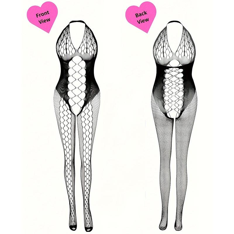 Sexy sexy underwear new perspective hollowed-out neck naked back deep V flirting sexy one-piece net socks