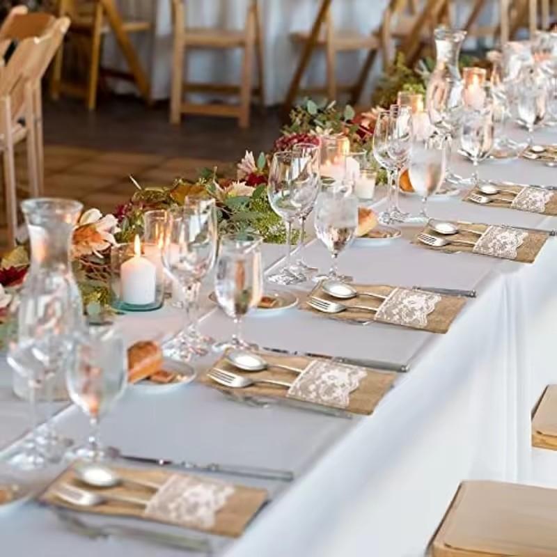 10-50pcs Vintage Burlap Cutlery Holders for Rustic Wedding Table Decoration Knife Fork Napkin Bag Christmas Birthday Party Decor
