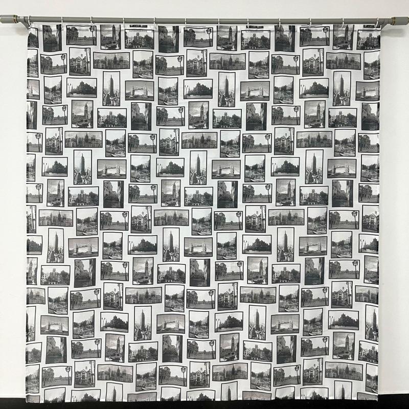 Black White City View Waterproof Polyester Bathroom Shower Curtain No Drill Hooks