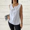 Spring Summer Women's Linen Blend Sleeveless Tank Top V Neck Button Front Casual Blouse
