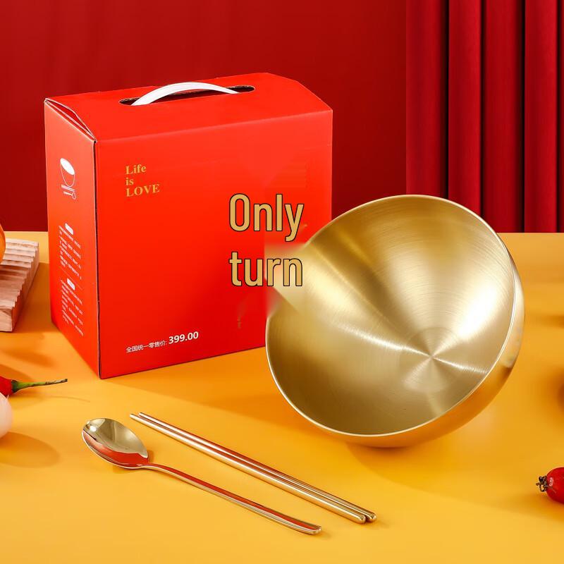 Happy Chef Zlatá nerezová rýžová miska a jídelní hůlky Dárková sada