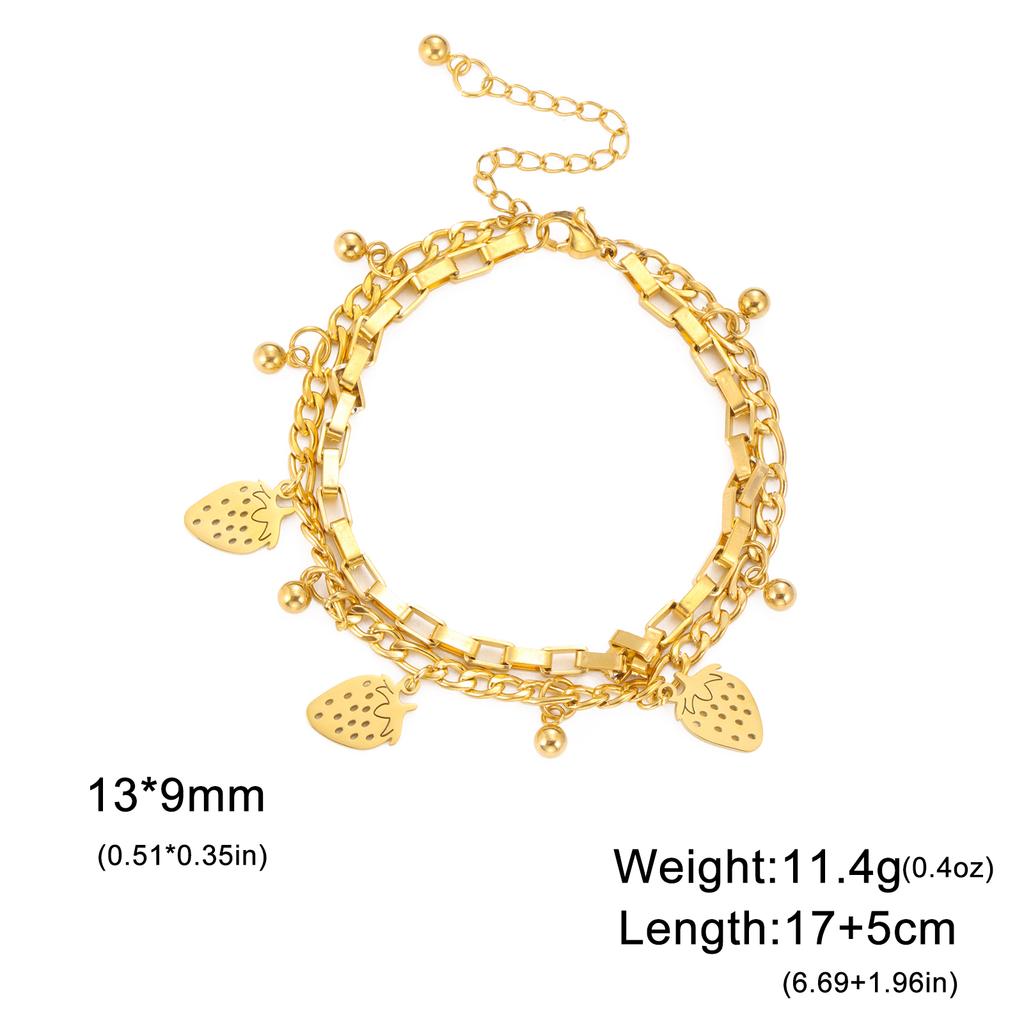 Teamer Cute Strawberry Charm Bracelet Stainless Steel Jewelry for Women Girls Snake Chain Multiple Chains 2026 Trend Couple Gift
