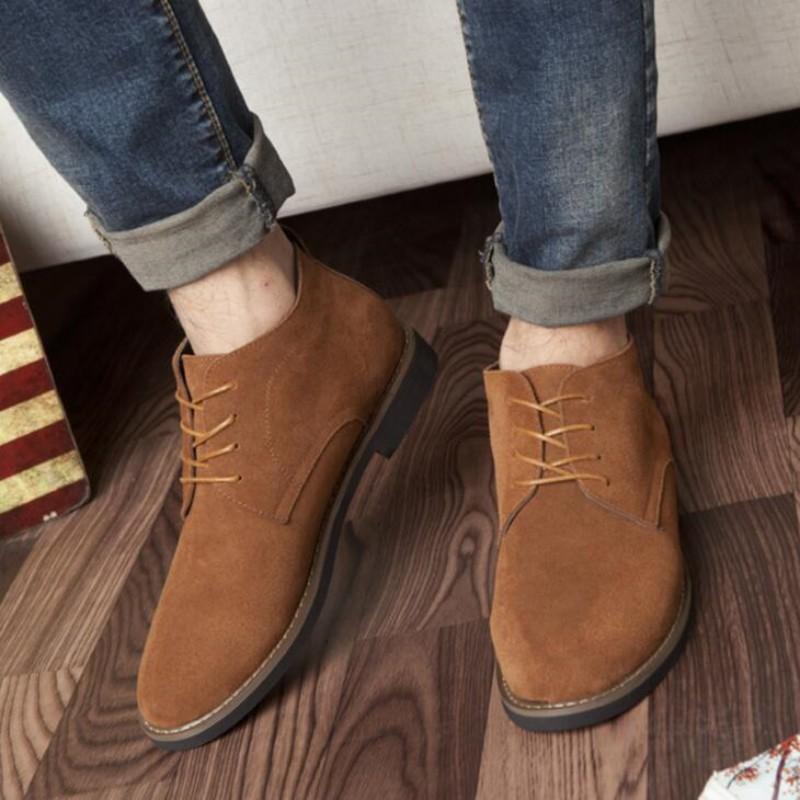 Fashion High Top Casual Shoes genuine leather men boots all season work shoes male lace up for man ankle boots with fur black size 38-45